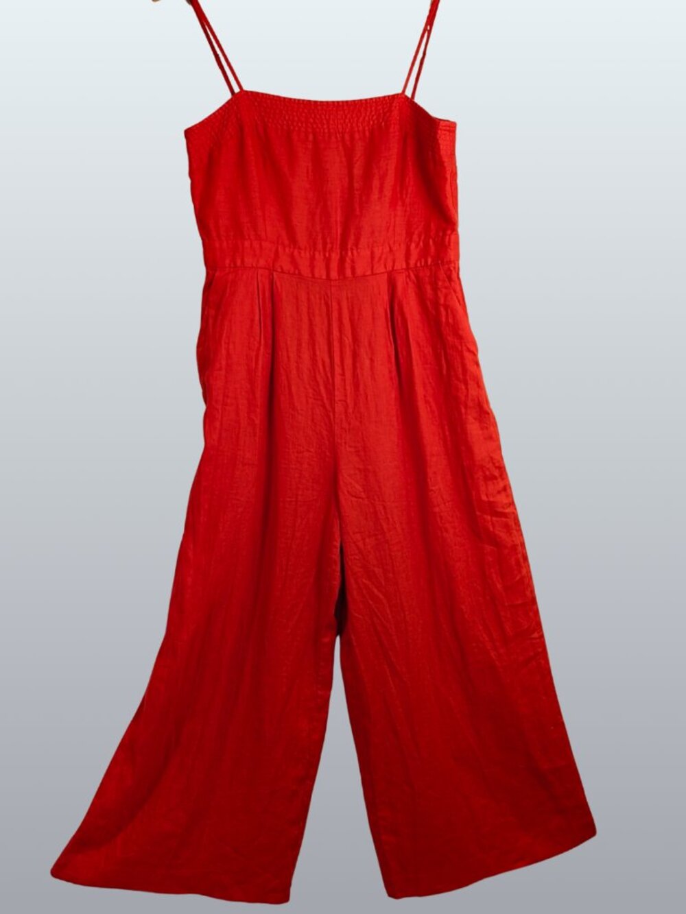 J.Crew Poppy Red 100% Linen Cropped Wide Leg Jumpsuit 8 Resort Coastal Travel - Picture 2 of 14